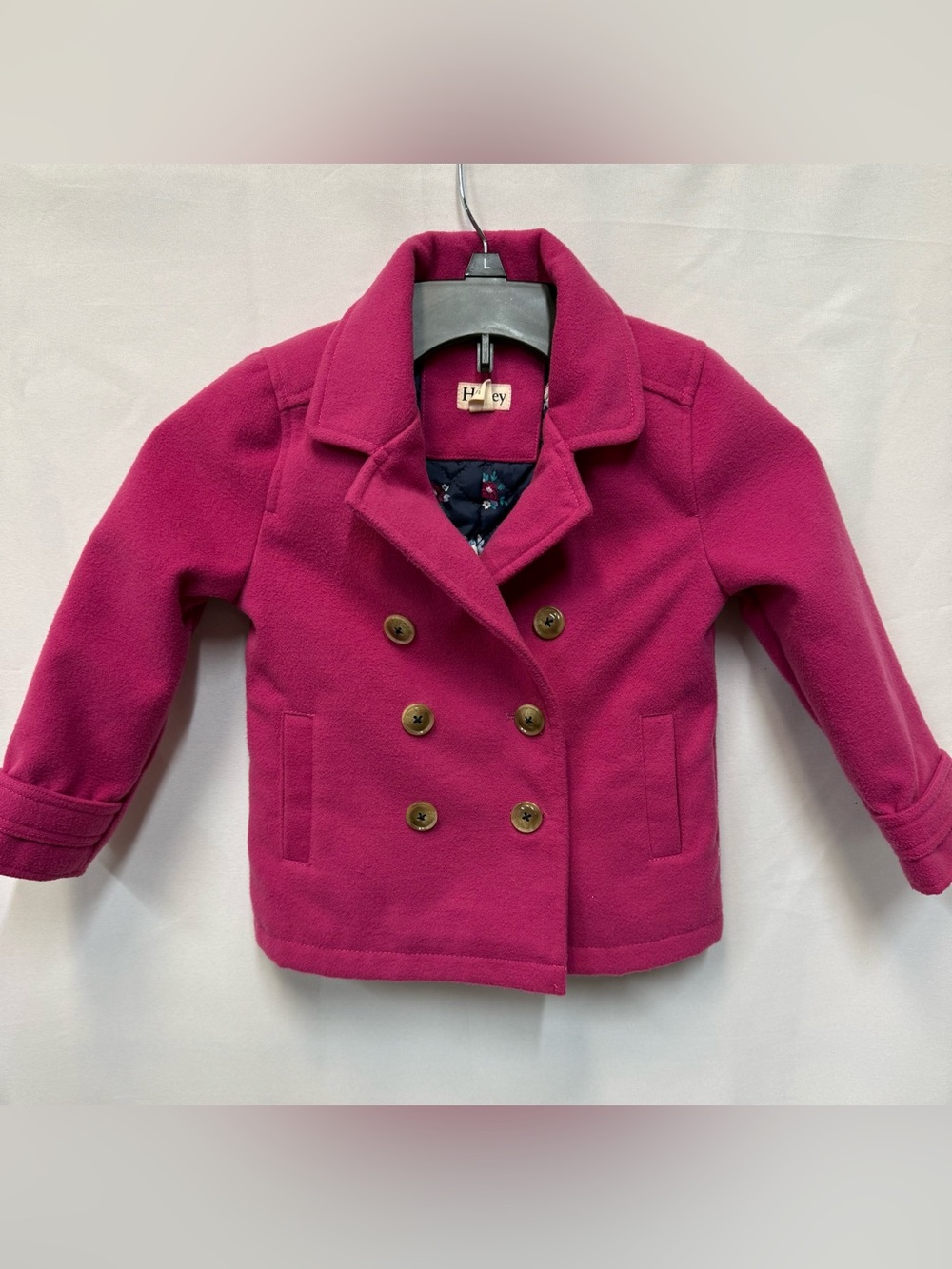 Hatley Girls Double-Breasted Peacoat in Fuchsia Pink